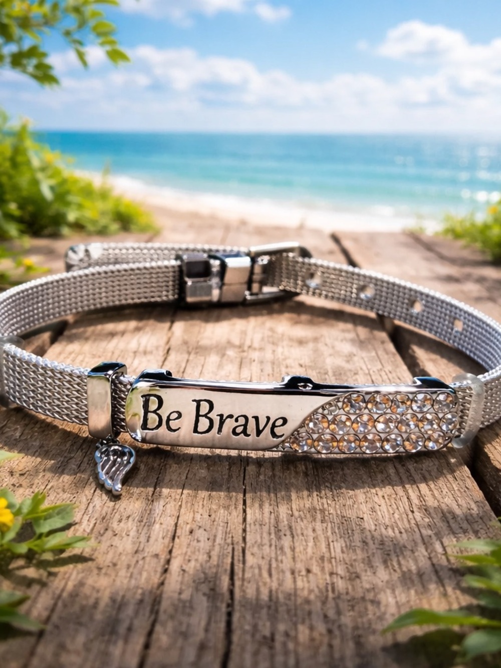 Stainless Steel Mesh Adjustable Bracelet With “Be Brave” Center Piece NWT